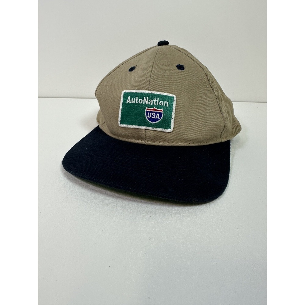 AutoNation USA Hat CAP Khaki Canvas 6 Panel Snapback TOPPERS Cotton Houston